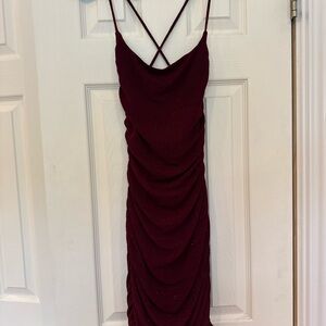 Windsor Burgundy Red Ruched Bodycon Slip Dress Medium